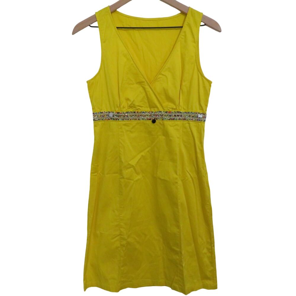 Love Moschino Womens Yellow Sleeveless Dress Colorful Beaded Waist Belt